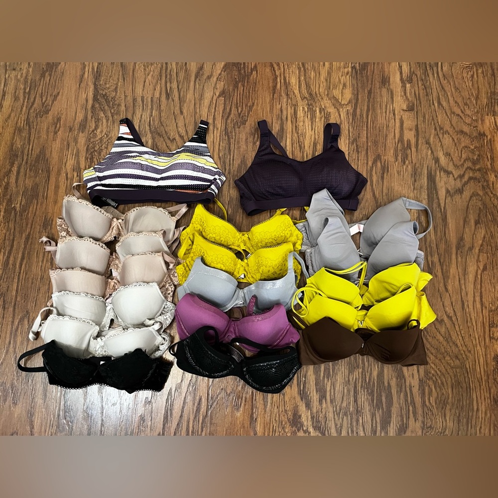 18 Victoria’s Secret Pushup & Sports Bra Bundle Lot - Sizes 34A, 32A, 30A, 30B
